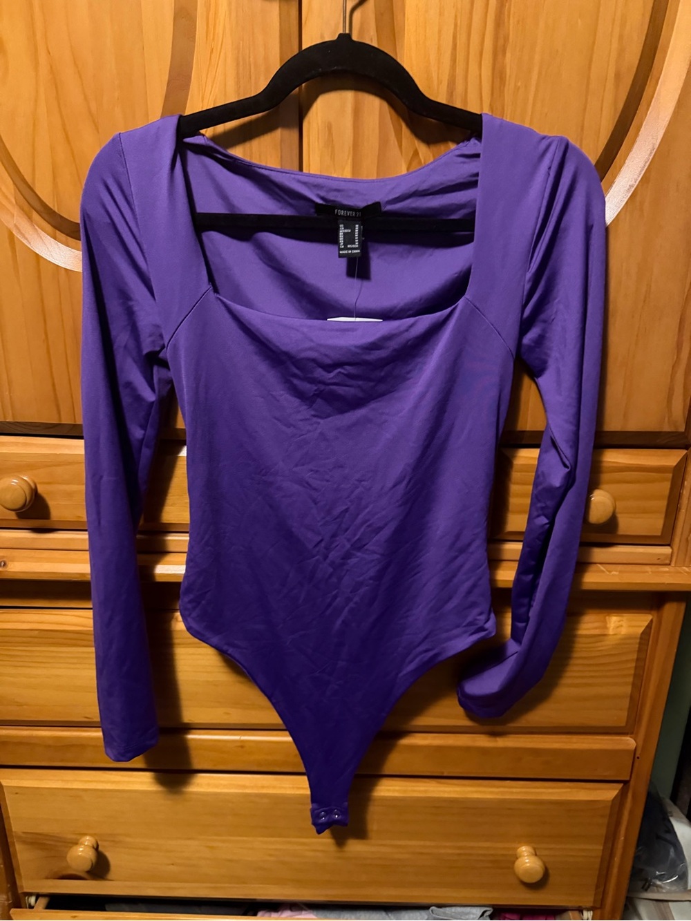 Forever 21 Purple Square Neck Long Sleeve Bodysuit
